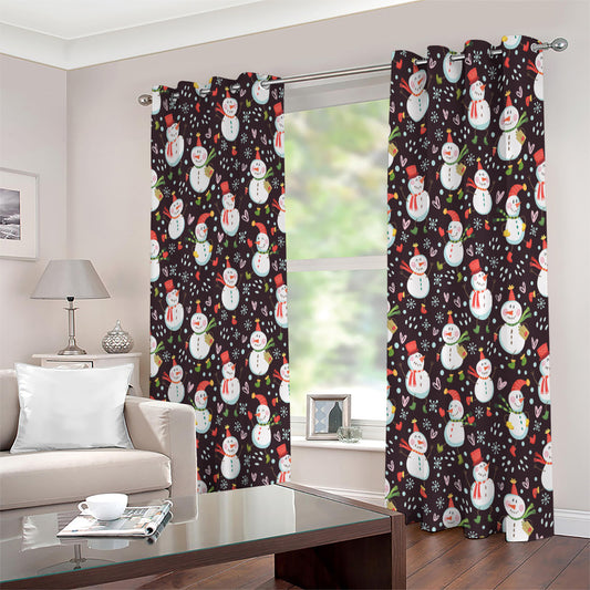 Happy Snowman Pattern Print Extra Wide Grommet Curtains