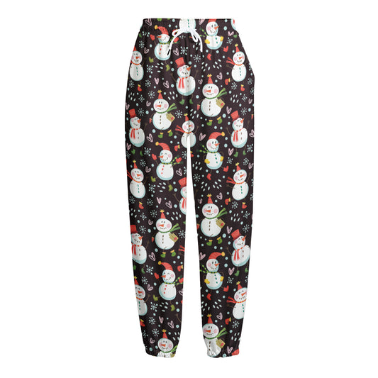 Happy Snowman Pattern Print Fleece Lined Knit Pants