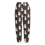 Happy Snowman Pattern Print Fleece Lined Knit Pants