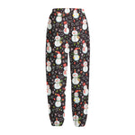 Happy Snowman Pattern Print Fleece Lined Knit Pants