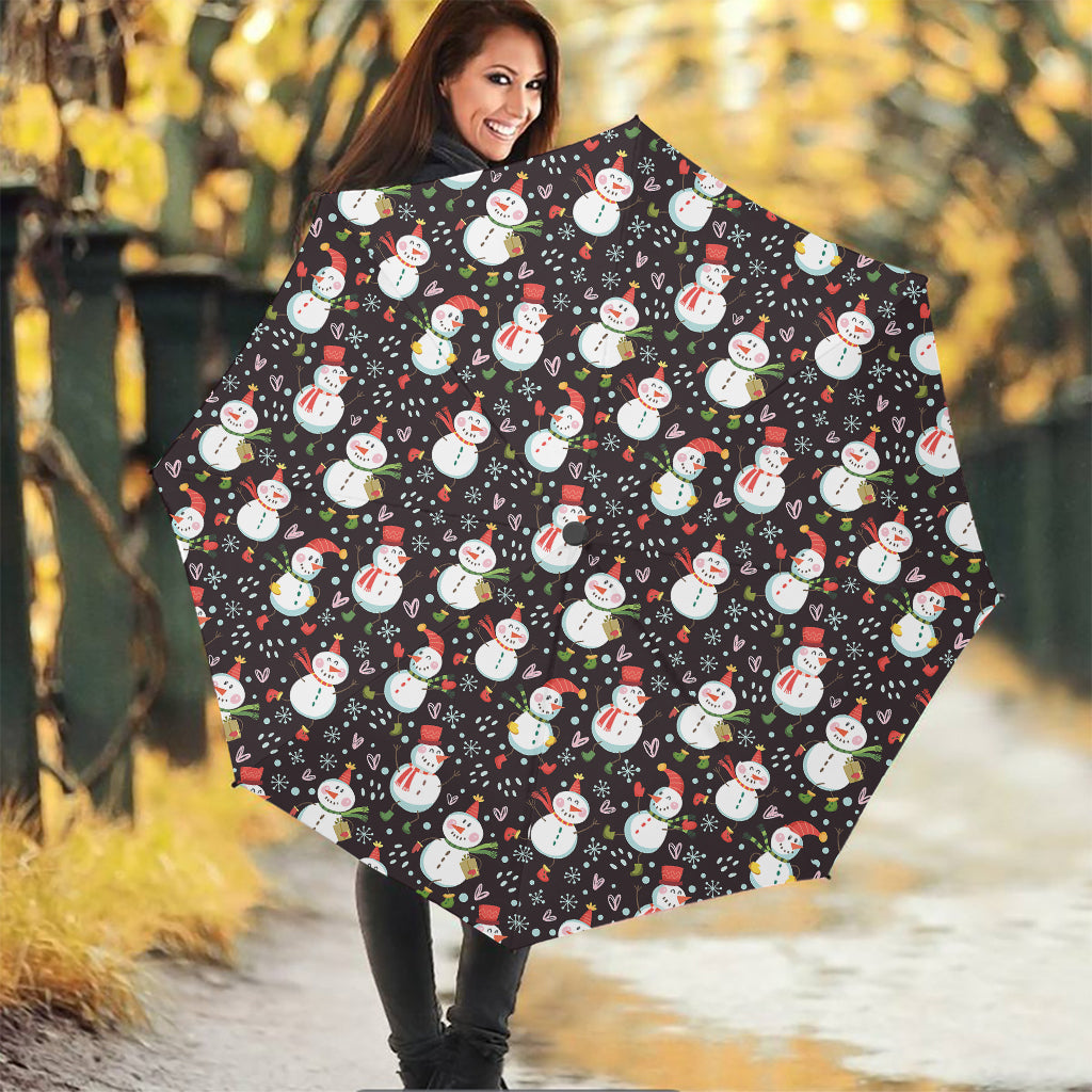 Happy Snowman Pattern Print Foldable Umbrella