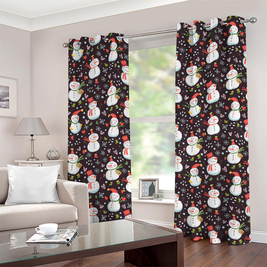 Happy Snowman Pattern Print Grommet Curtains