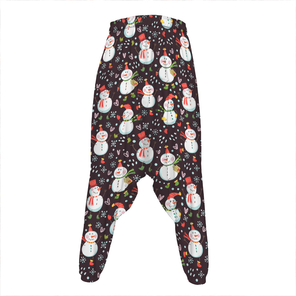 Happy Snowman Pattern Print Hammer Pants