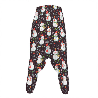 Happy Snowman Pattern Print Hammer Pants