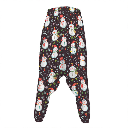 Happy Snowman Pattern Print Hammer Pants