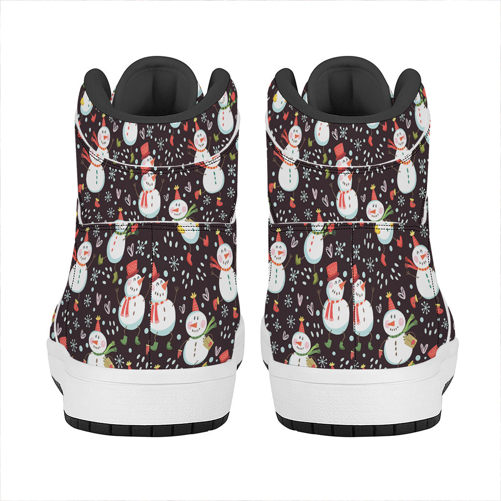 Happy Snowman Pattern Print High Top Leather Sneakers