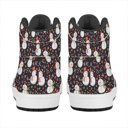 Happy Snowman Pattern Print High Top Leather Sneakers