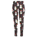 Happy Snowman Pattern Print High-Waisted Pocket Leggings