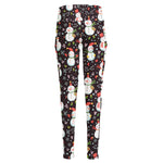 Happy Snowman Pattern Print High-Waisted Pocket Leggings