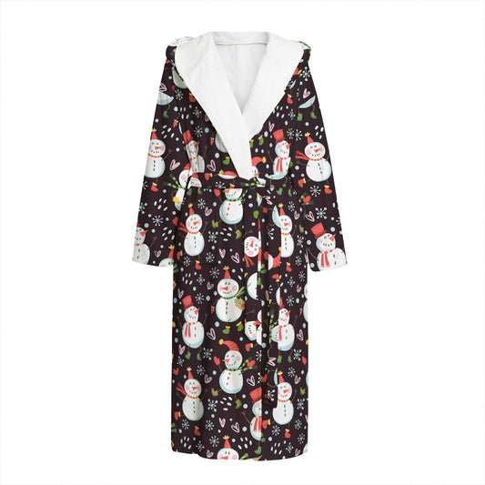 Happy Snowman Pattern Print Hooded Bathrobe