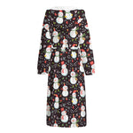 Happy Snowman Pattern Print Hooded Bathrobe