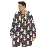 Happy Snowman Pattern Print Hoodie Blanket