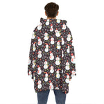 Happy Snowman Pattern Print Hoodie Blanket