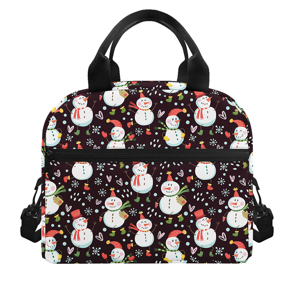 Happy Snowman Pattern Print Insulated Lunch Bag