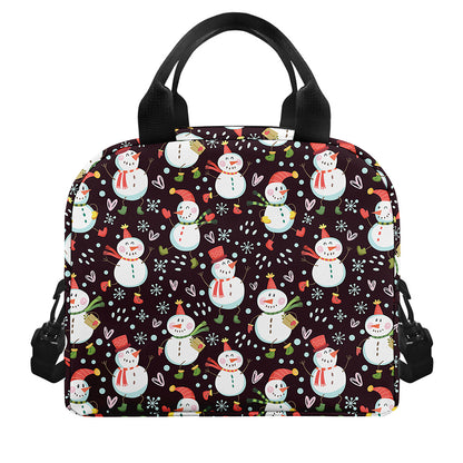Happy Snowman Pattern Print Insulated Lunch Bag