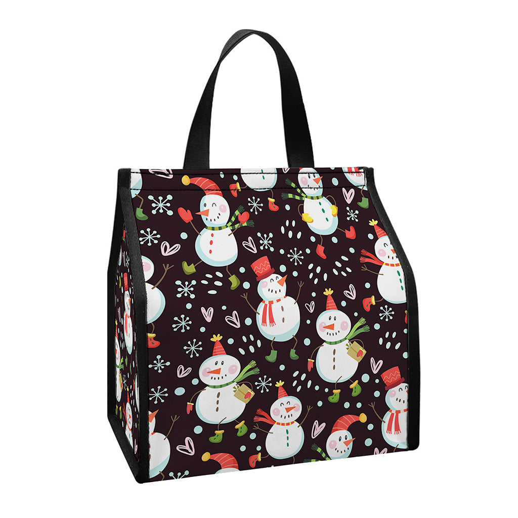 Happy Snowman Pattern Print Insulated Lunch Tote