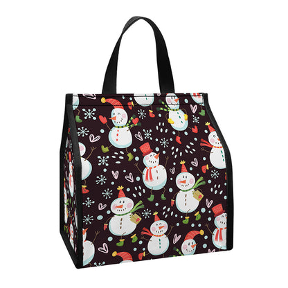 Happy Snowman Pattern Print Insulated Lunch Tote