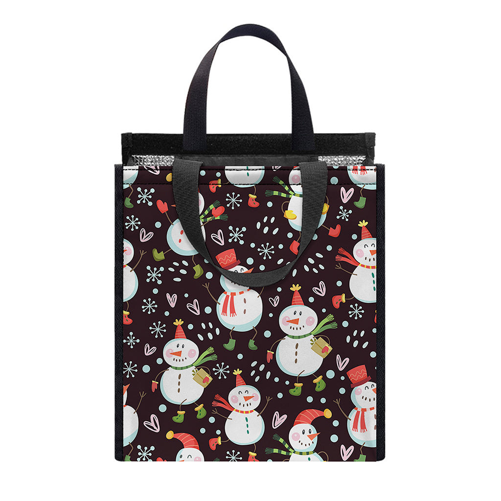 Happy Snowman Pattern Print Insulated Lunch Tote