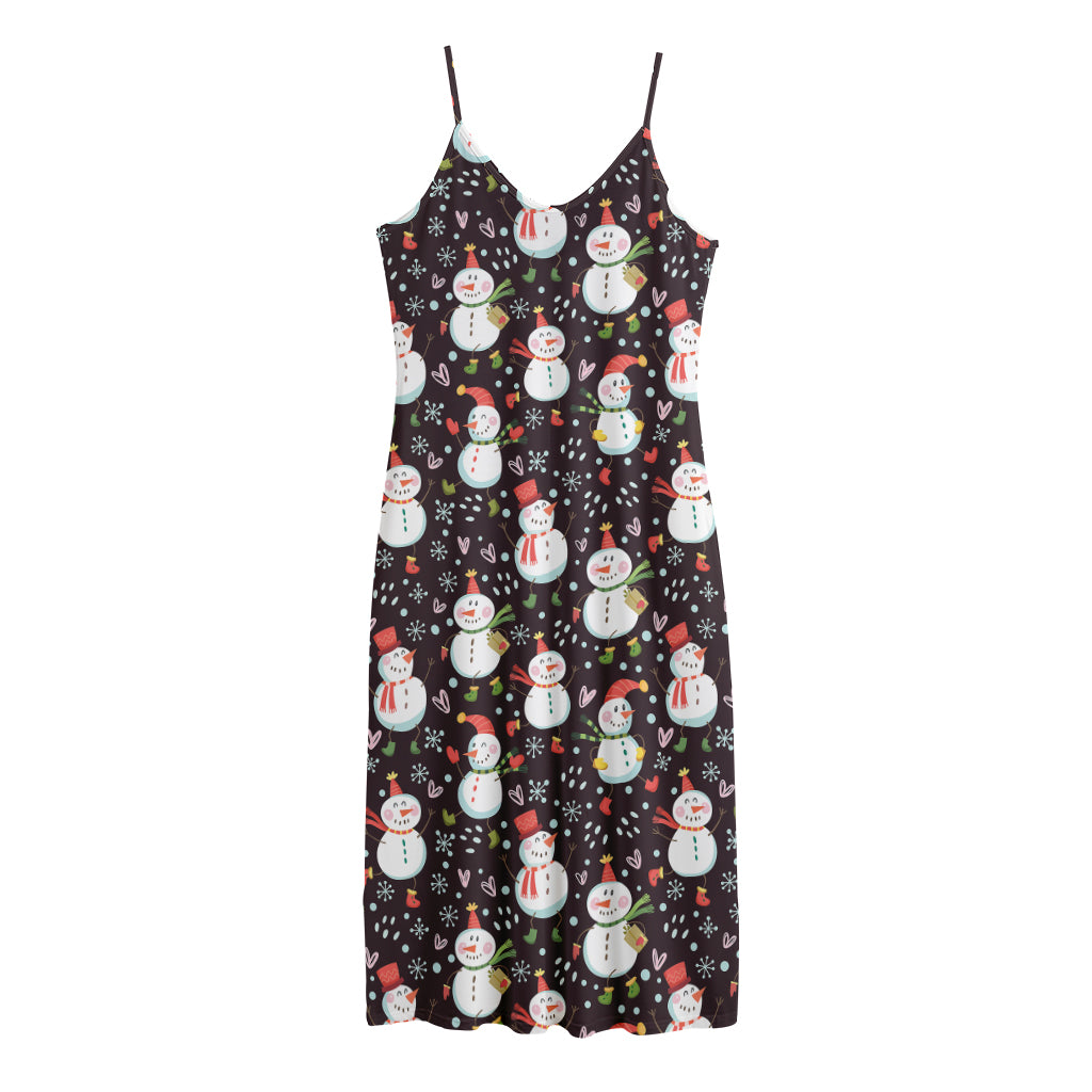 Happy Snowman Pattern Print Jersey Midi Cami Dress
