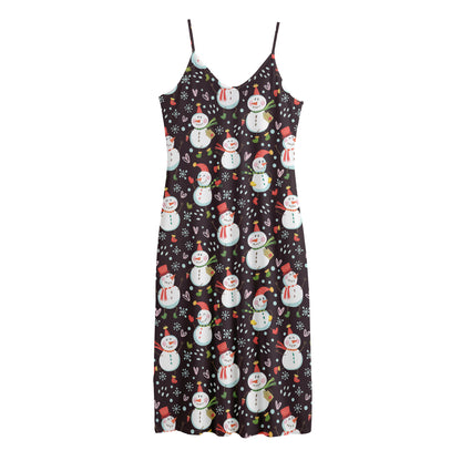 Happy Snowman Pattern Print Jersey Midi Cami Dress