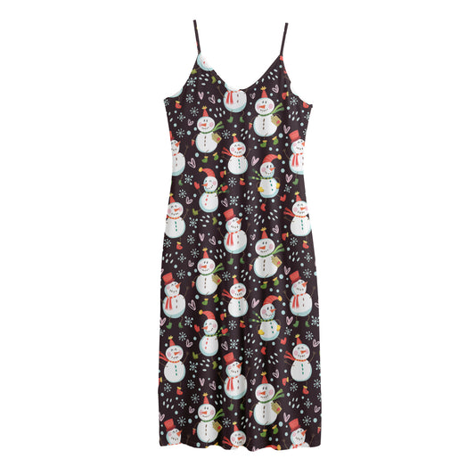 Happy Snowman Pattern Print Jersey Midi Cami Dress