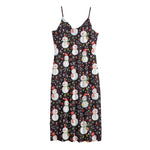 Happy Snowman Pattern Print Jersey Midi Cami Dress