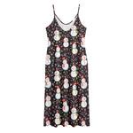 Happy Snowman Pattern Print Jersey Midi Cami Dress