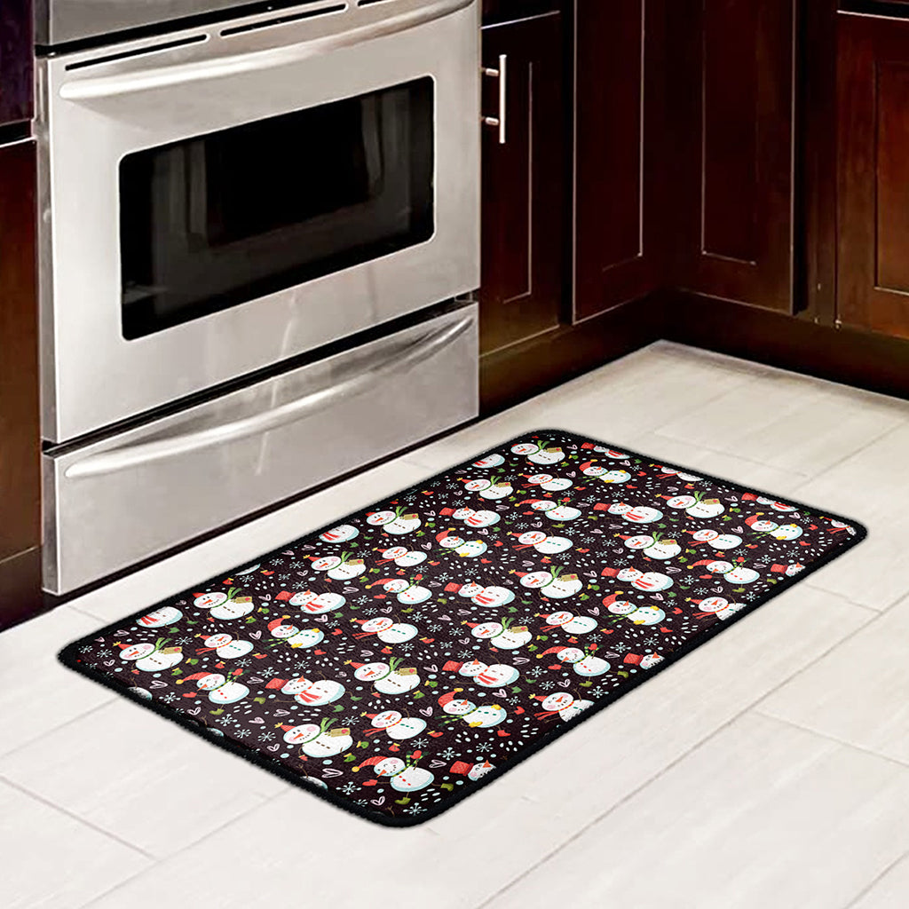 Happy Snowman Pattern Print Kitchen Mat