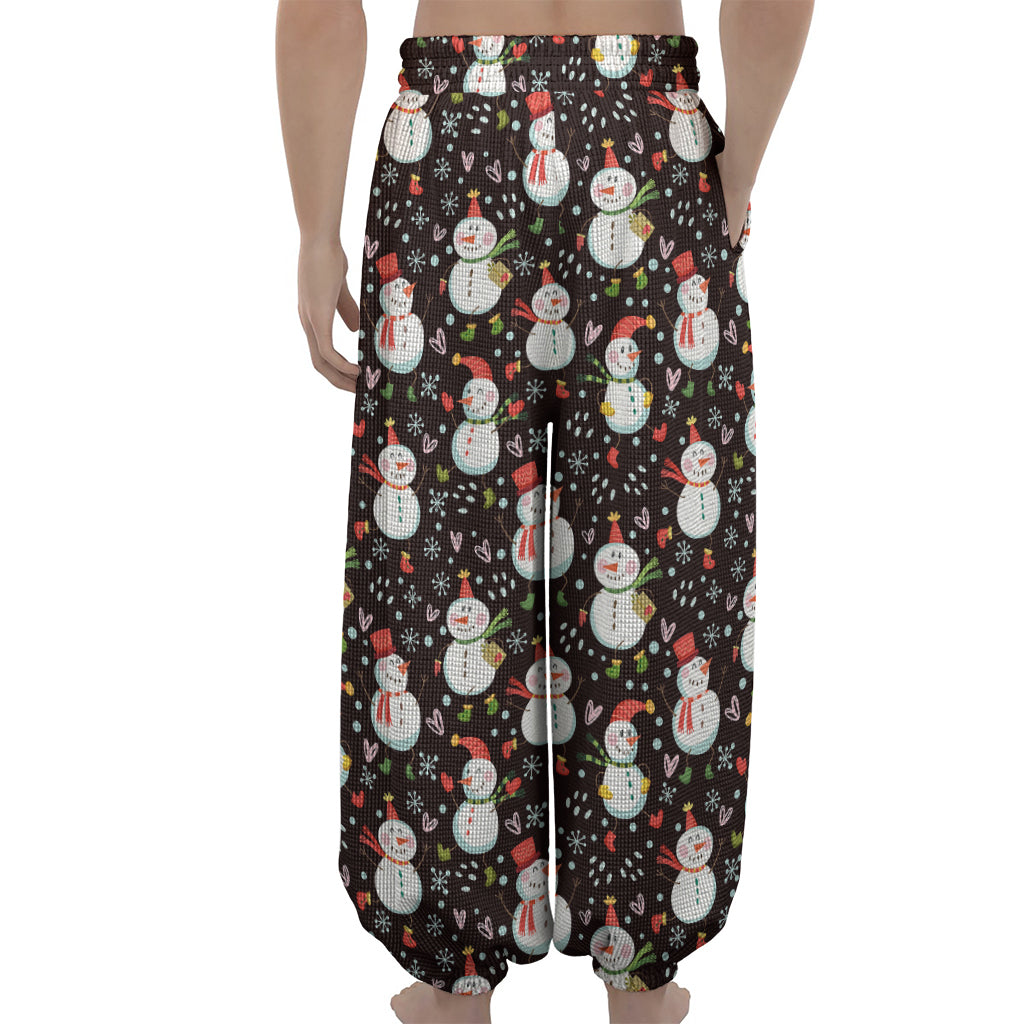 Happy Snowman Pattern Print Lantern Pants