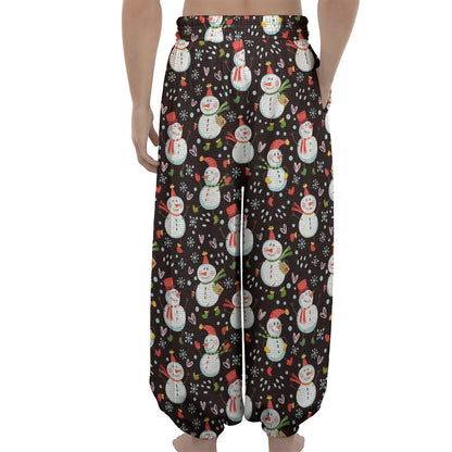Happy Snowman Pattern Print Lantern Pants