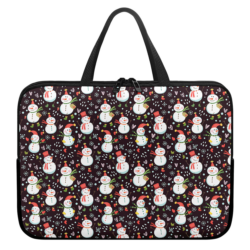 Happy Snowman Pattern Print Laptop Sleeve With Handle