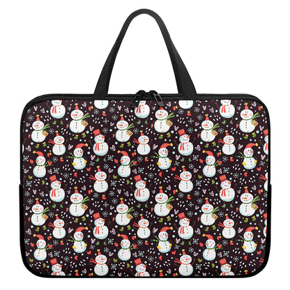Happy Snowman Pattern Print Laptop Sleeve With Handle