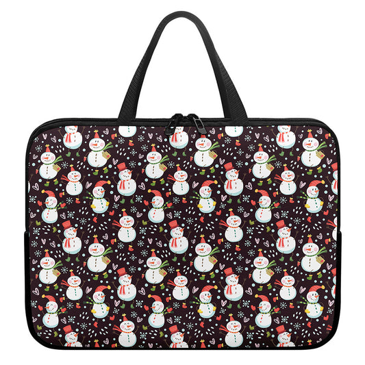 Happy Snowman Pattern Print Laptop Sleeve With Handle