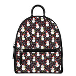 Happy Snowman Pattern Print Leather Backpack