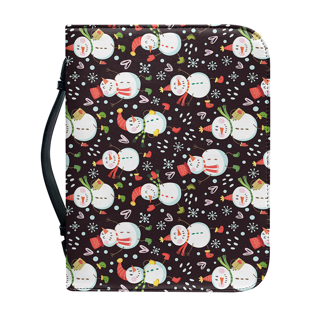 Happy Snowman Pattern Print Leather Bible Cover