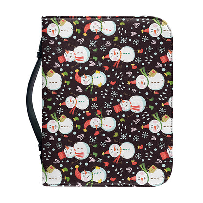 Happy Snowman Pattern Print Leather Bible Cover