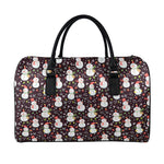 Happy Snowman Pattern Print Leather Duffle Bag