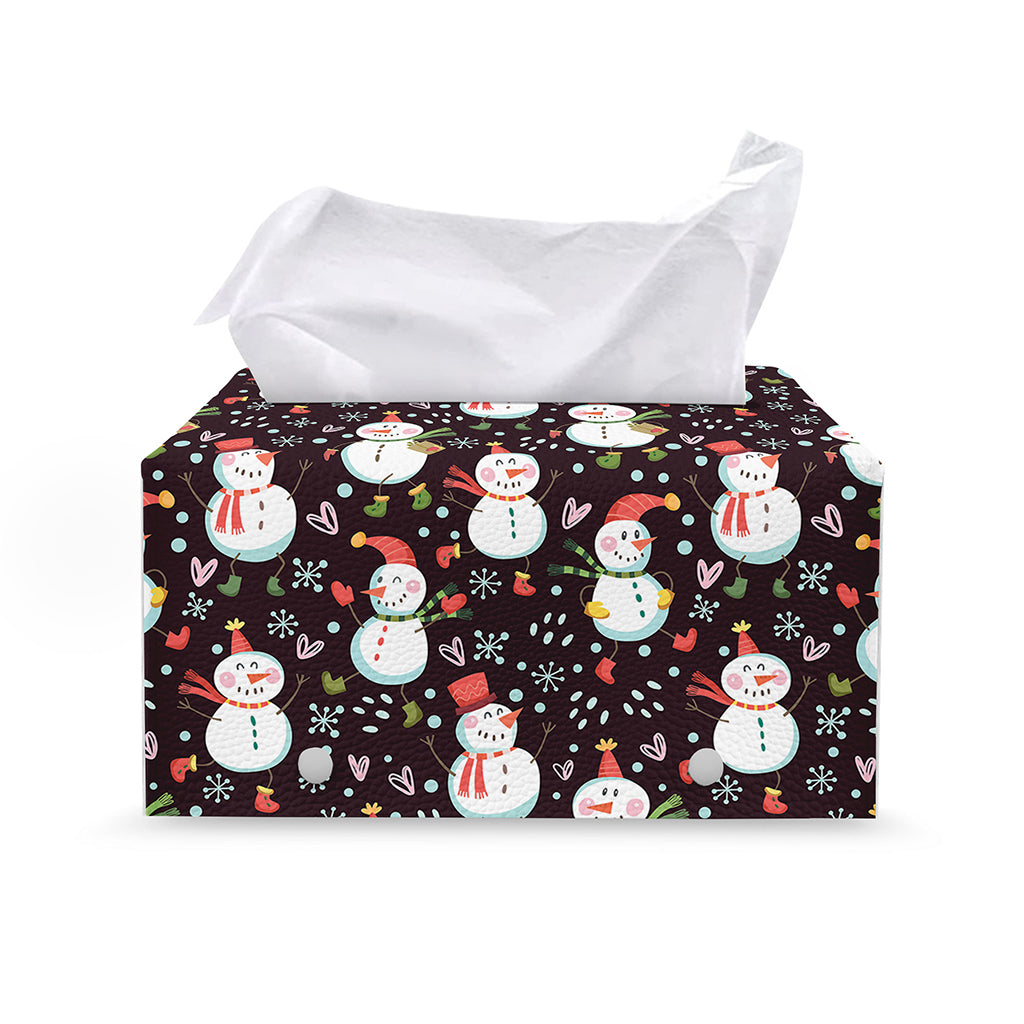 Happy Snowman Pattern Print Leather Tissue Box Cover