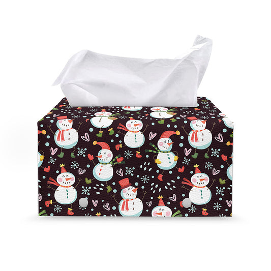 Happy Snowman Pattern Print Leather Tissue Box Cover