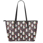 Happy Snowman Pattern Print Leather Tote Bag