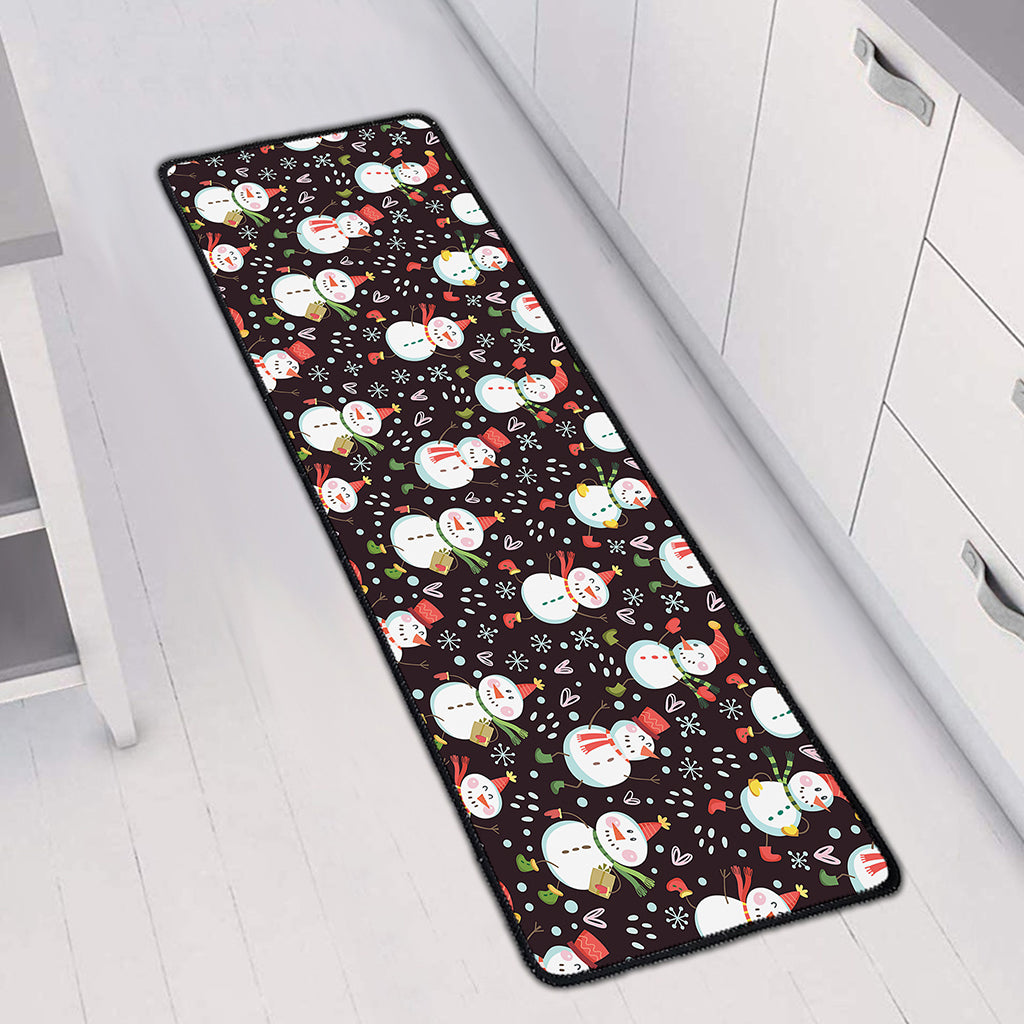 Happy Snowman Pattern Print Long Kitchen Mat