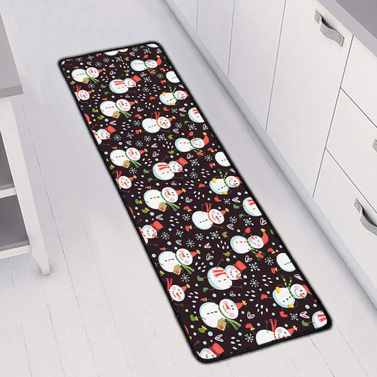 Happy Snowman Pattern Print Long Kitchen Mat