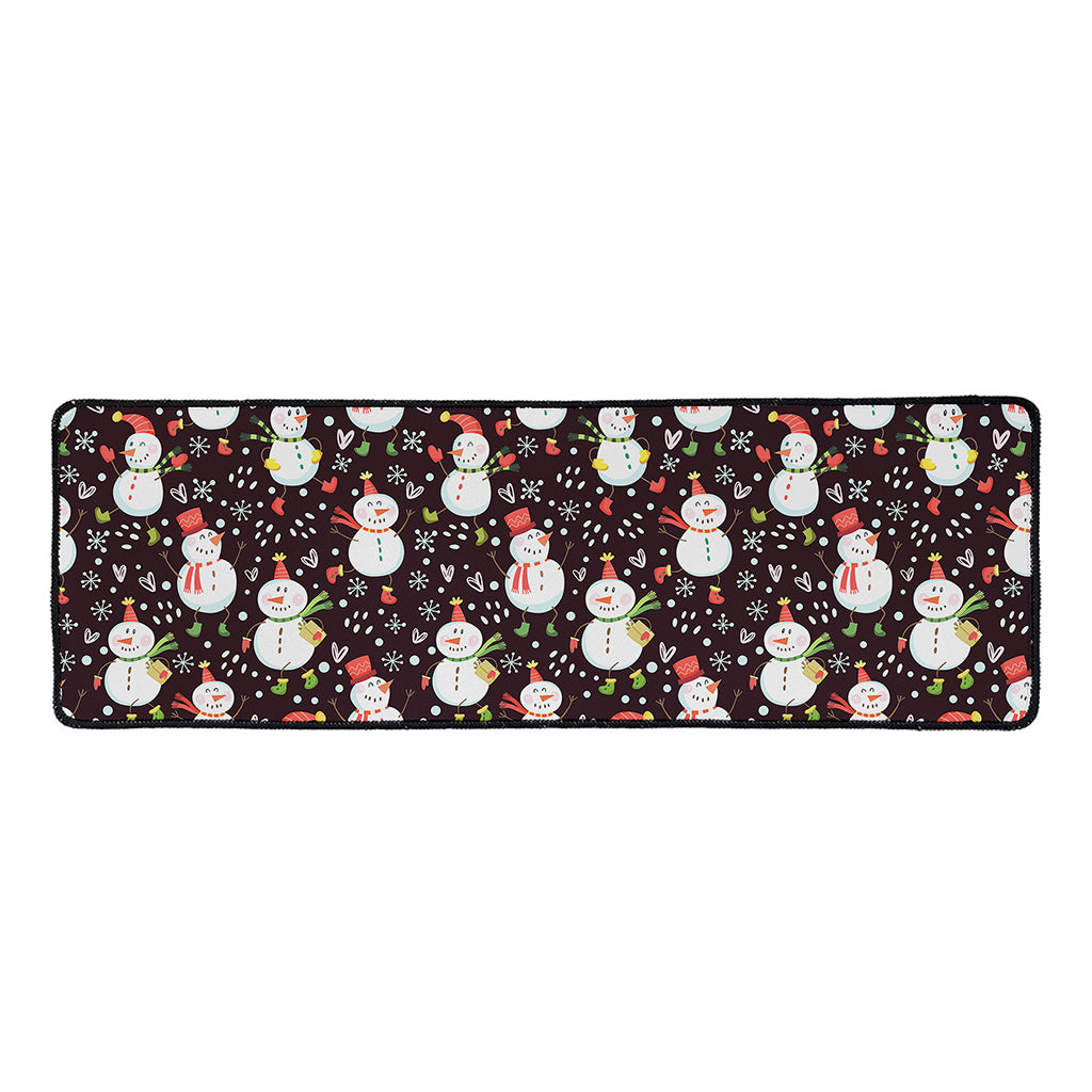 Happy Snowman Pattern Print Long Kitchen Mat