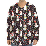 Happy Snowman Pattern Print Long Sleeve Baseball Jersey