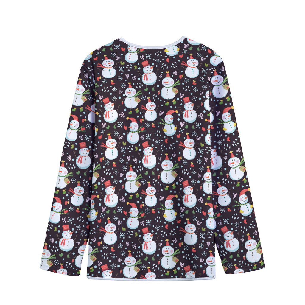 Happy Snowman Pattern Print Long Sleeve Short Coat