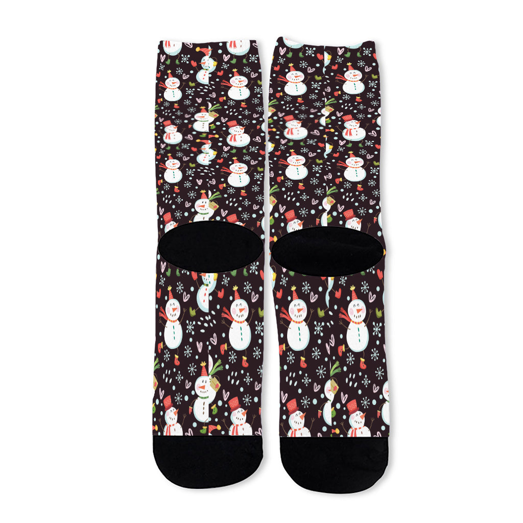 Happy Snowman Pattern Print Long Socks