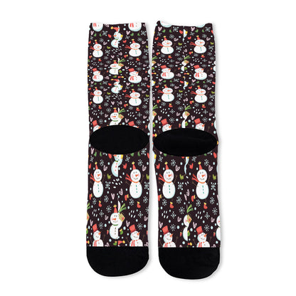 Happy Snowman Pattern Print Long Socks
