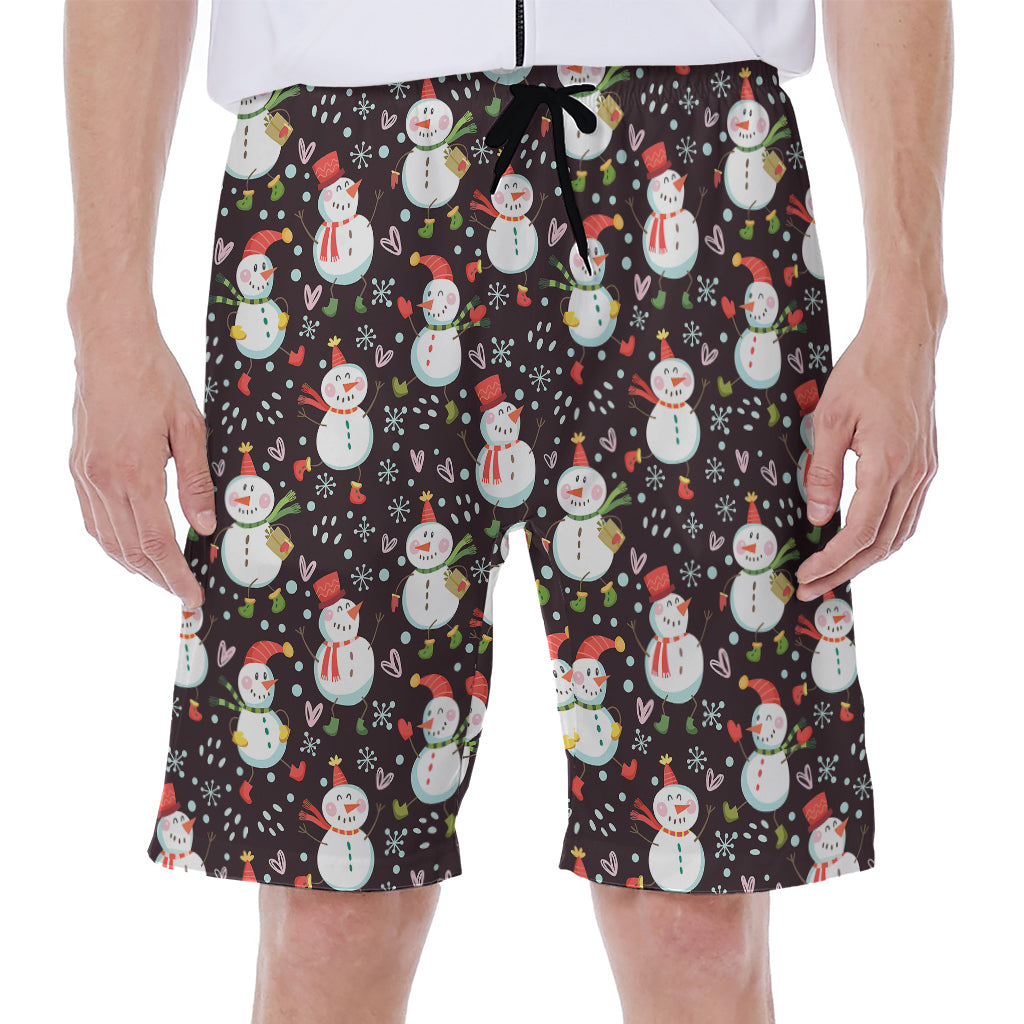 Happy Snowman Pattern Print Men's Beach Shorts