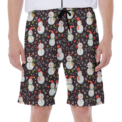 Happy Snowman Pattern Print Men's Beach Shorts
