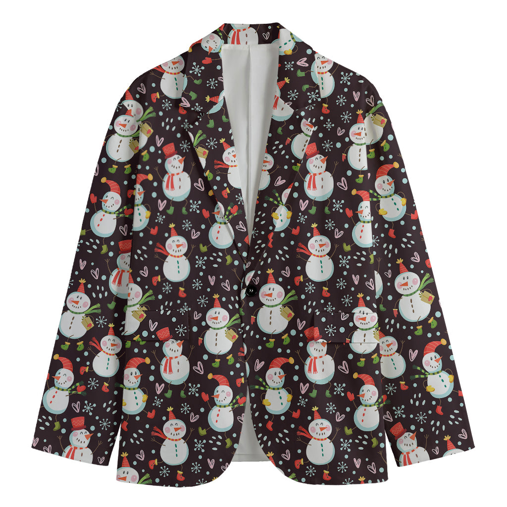 Happy Snowman Pattern Print Men's Blazer